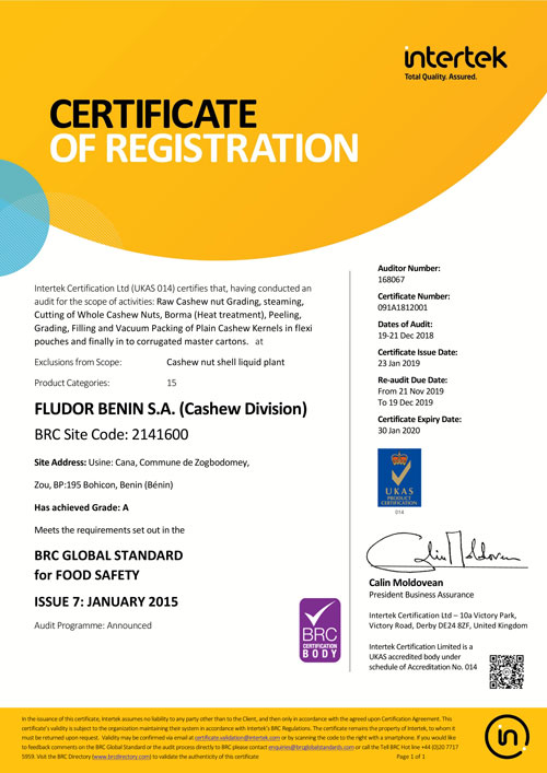 certificat BRC