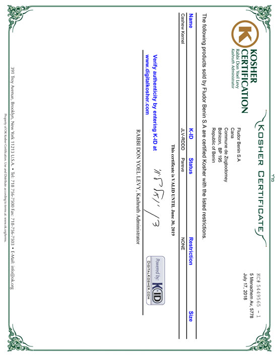 certificat KOSHER
